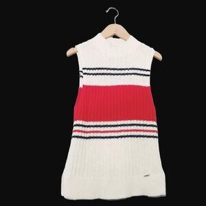 ABERCROMBIE & Fitch Mock Neck Red White Color Block  Sleeveless Knitted Sweater